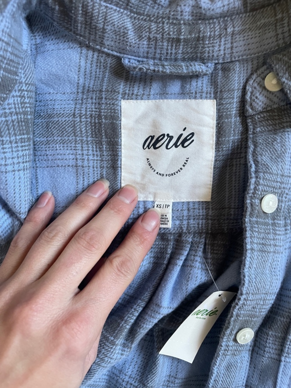 Aerie Anytime Fav Flannel Button Down Shirt Monaco Blue NWT - Picture 10 of 12